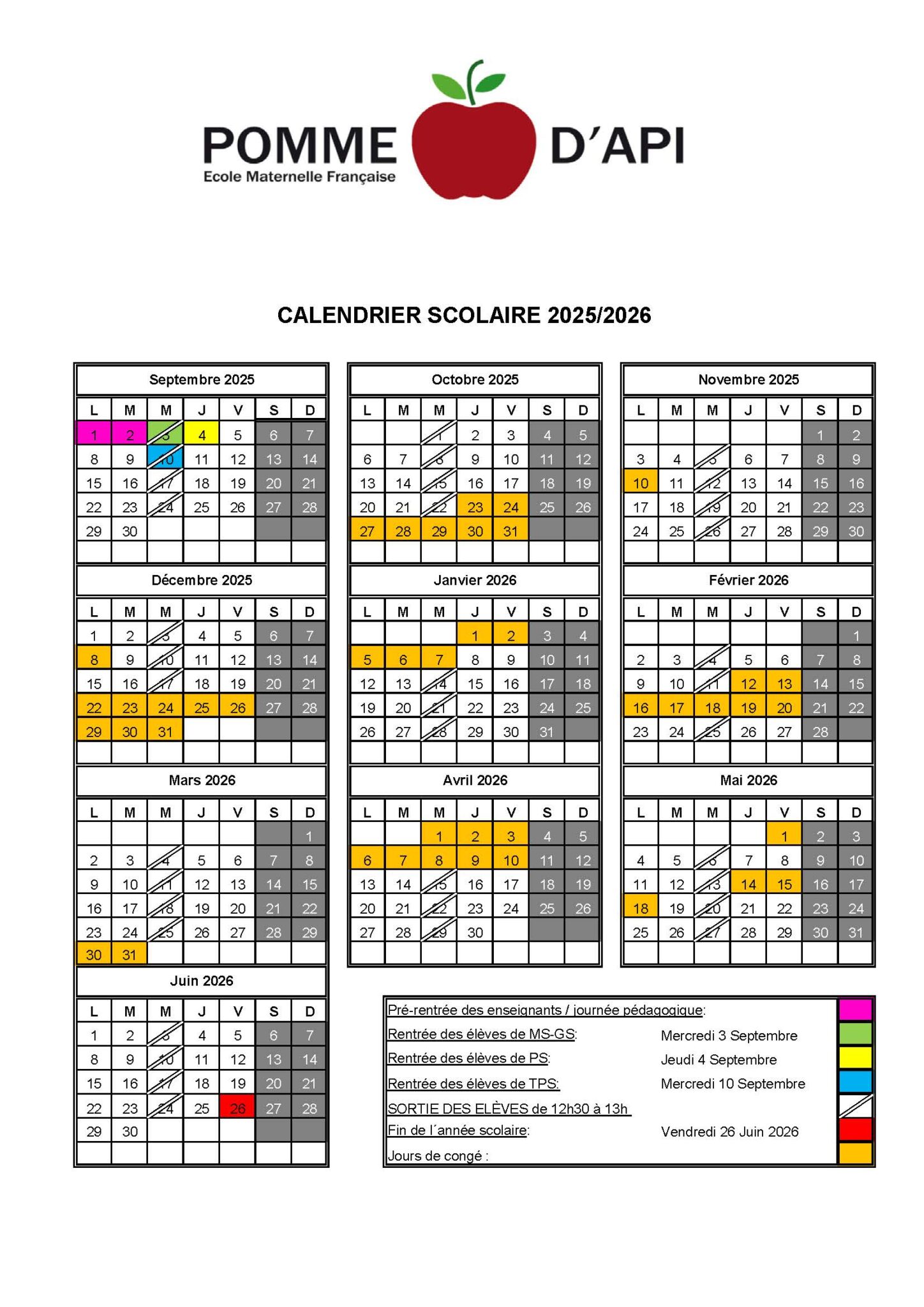 Calendrier 2025-2026